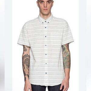 Patagonia Bluffside Short Sleeve Shirt Birch White Stripe Small Casual Coastal